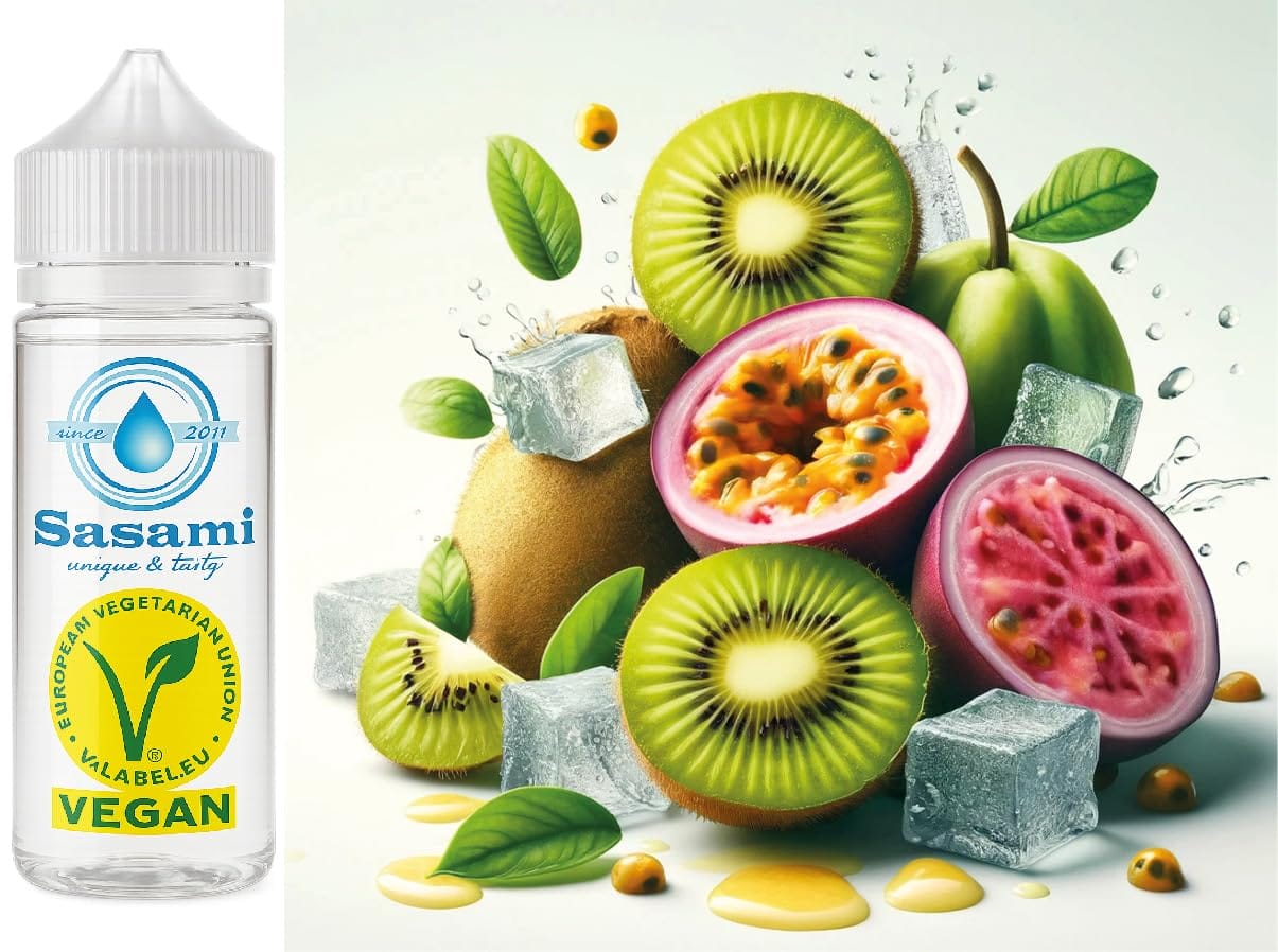 Zbliżenie na kilka e-papierosów jednorazowych marki VapeStar, w tym modele Airmez Tornado, Hifancy Space i Airmez Fox 4in1, z wyraźnym oznaczeniem smaku Kiwi Passion Fruit Guava.
